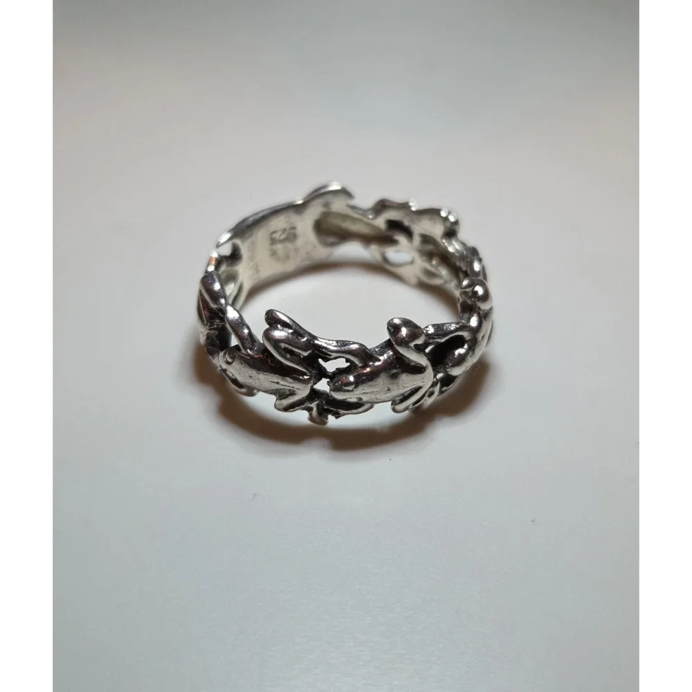 Unique Vintage Sterling‎ Silver Leaping Frog Infinity Ring Size 5